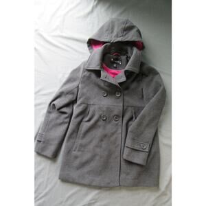 Rothschild Pea Coat Girls 14/16 Hooded Grey Pink Lining